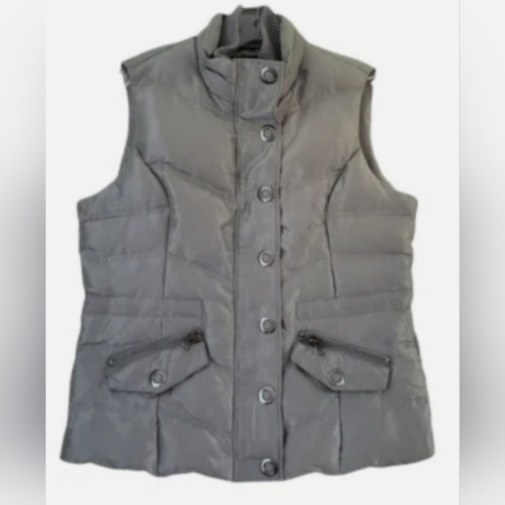 Style&co. Womens Puffer Down Vest Metallic Light Green Duck Down Sz Large